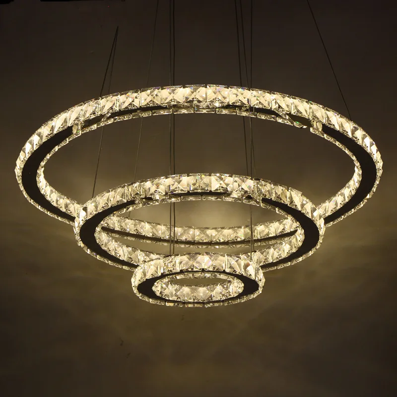 Lampadario moderno a sospensione a led per camera da letto Anello dorato lustro Lampada dimmerabile Lampadario a soffitto per soggiorno in cristallo K9 di lusso