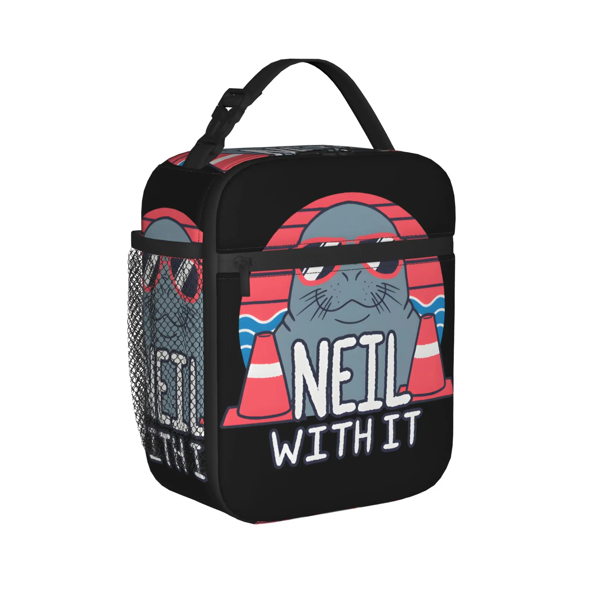 Neil The Seal  Lunch Bag For Child Deal With It  Designer Lunch Box Aesthetic Travel Cooler Bag Portable Thermal Tote Handbags
