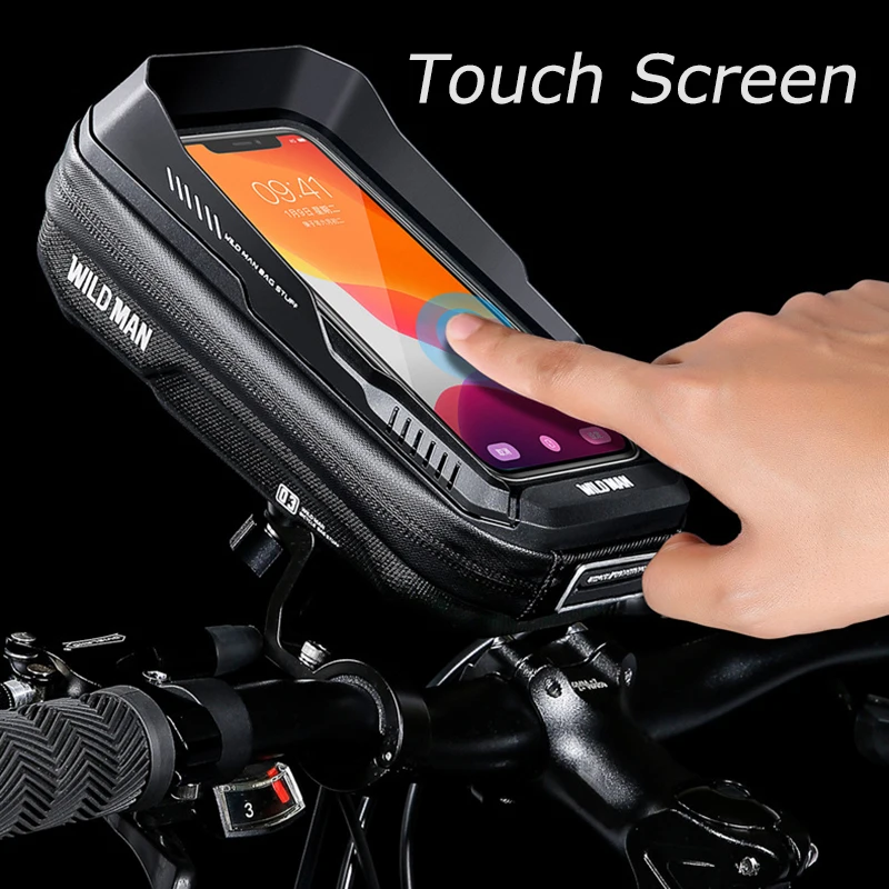 WILD MAN Bike Handlebar Bag Bicycle Phone Holder Waterproof Case Touch Screen Cycling Phone Bag 6.8\