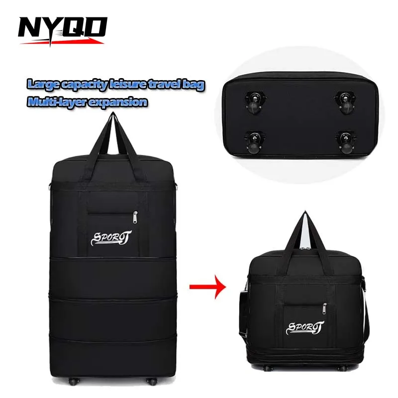 Business Trip Airline Checked Bag Folding Expandable Universal Wheel Storage Luggage Suitcases Large Capacity Travel Backpack