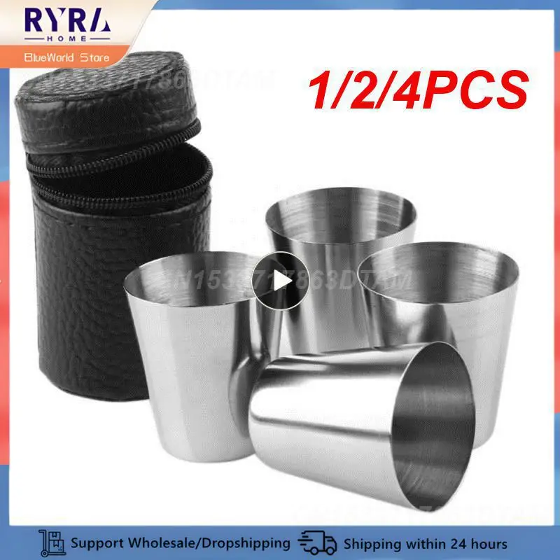 1/2/4PCS Tainless Steel Shot Glass With Storage Bag 30ml/70ml/170ml Mini Drinking Wine Glasses Portable Drinking Tumbler For Bar