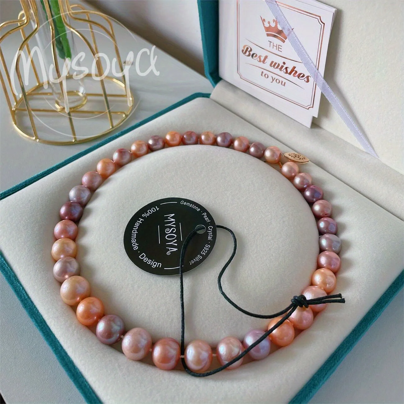 

MYSOYA 10-13mm Pink Purple Freshwater Pearl Necklace Gift Box Unisex Jewelry Perfect For Wedding Birthday Christmas New Year
