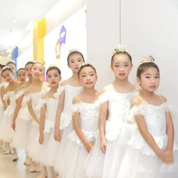 Vestido de Ballet blanco, ropa de actuación larga y romántica, tutú de Ballet, Swan Lake, Ballerine, disfraz de hada para niñas