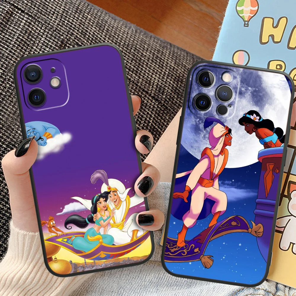 Aladdin and the magic lamp For Apple iPhone 13 12 11 Pro Max mini XS XR X 8 7 6S 6 Plus Black Silicone Soft Phone Case Coque