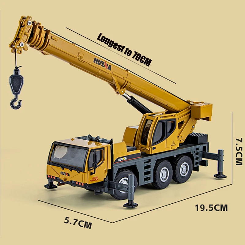 HUINA 1:50 Alloy Truck-Mounted Crane Model Simulation Construction Engineering Vehicle Crane Children Toy Car Toys for Boys Gift