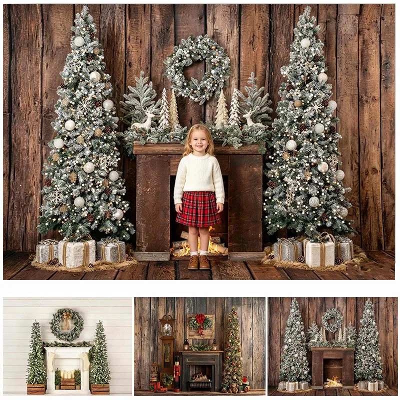LS Santa Fireplace With Ballet Dancer Backdrop Kids Adult Photography Props CHristmas Trees Windows Toy Bear Gift Box Background