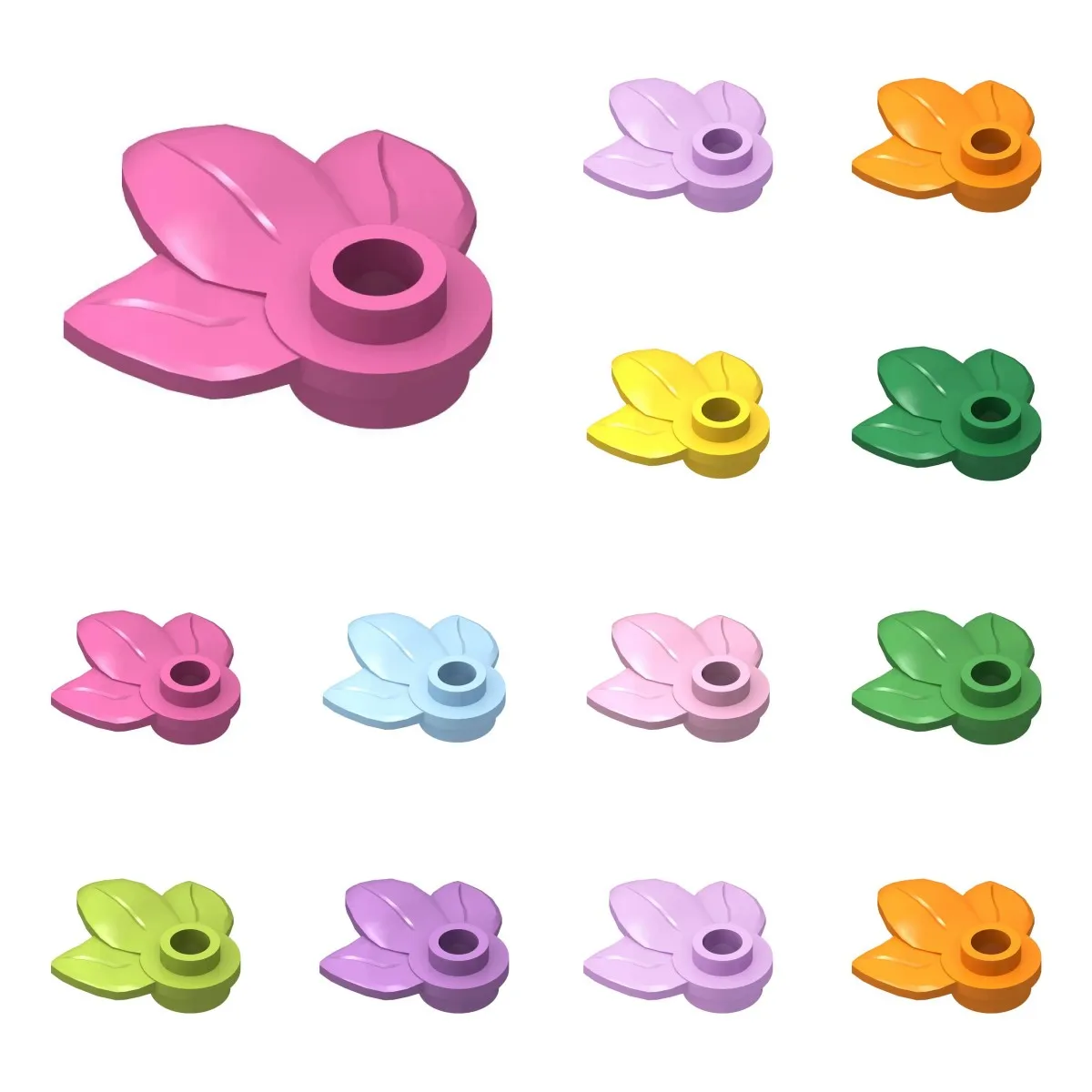 Plaque de plante Moc ronde 1x1 avec 3 feuilles 32607, blocs de construction éclairés, briques compatibles, pièces d'assemblage, vue sur la rue, 50 pièces