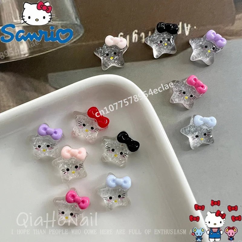 

Sanrio Hello Kitty Ice Crystal Nail Decoration Pentagonal Nail Ornaments Girls Cute Cartoon Bow Star DIY Wear Nail Accessories