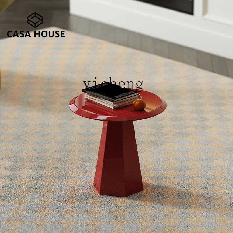 

ZK original simple living room side few red minimalist paint small round table Nordic solid wood sofa corner few