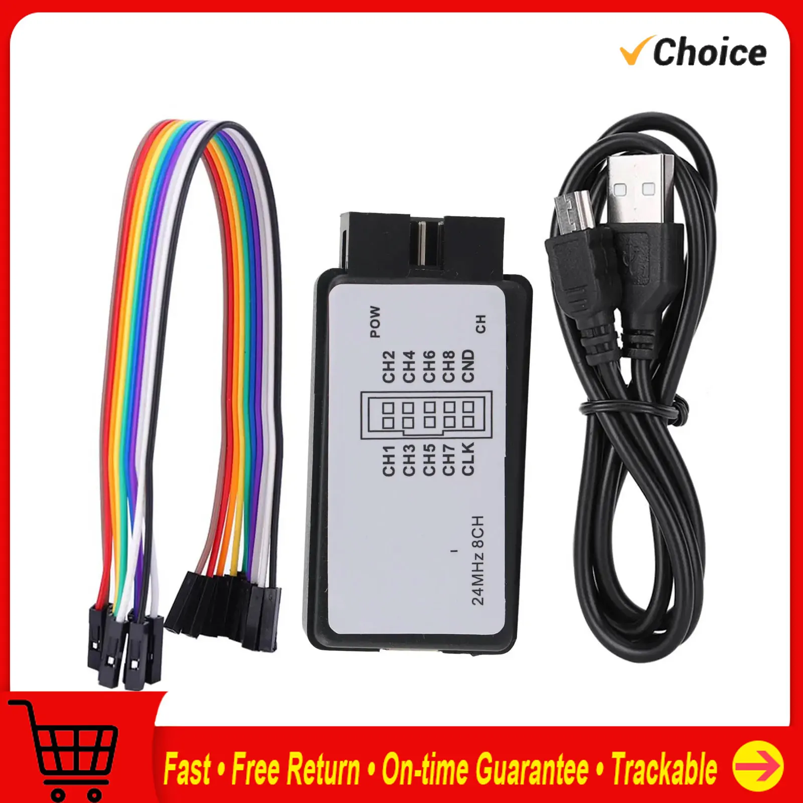 

Logic Analyzer 24MHz Logic Analyzer Device USB Logic Analyzer Device Set Mini Digital Pocket Size 8 Channel Input Memory 24MHz