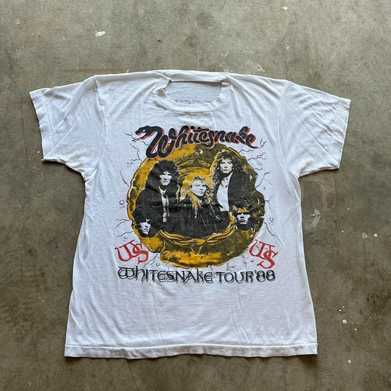 Camiseta de la gira WhiteSnake de 1988 - Algodón blanco y negro EN497