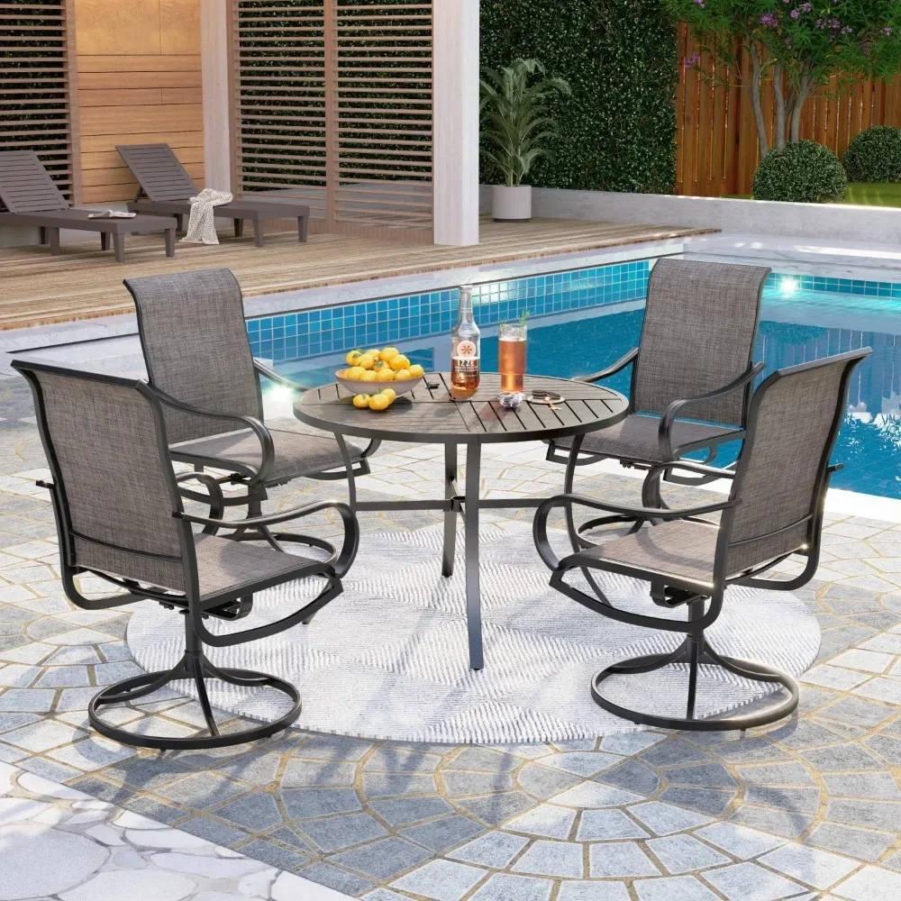 Patio Dining Set 5 Piece With 4 Swivel Chairs & 1 Large Round Table, Outdoor Patio Furniture Dining Set