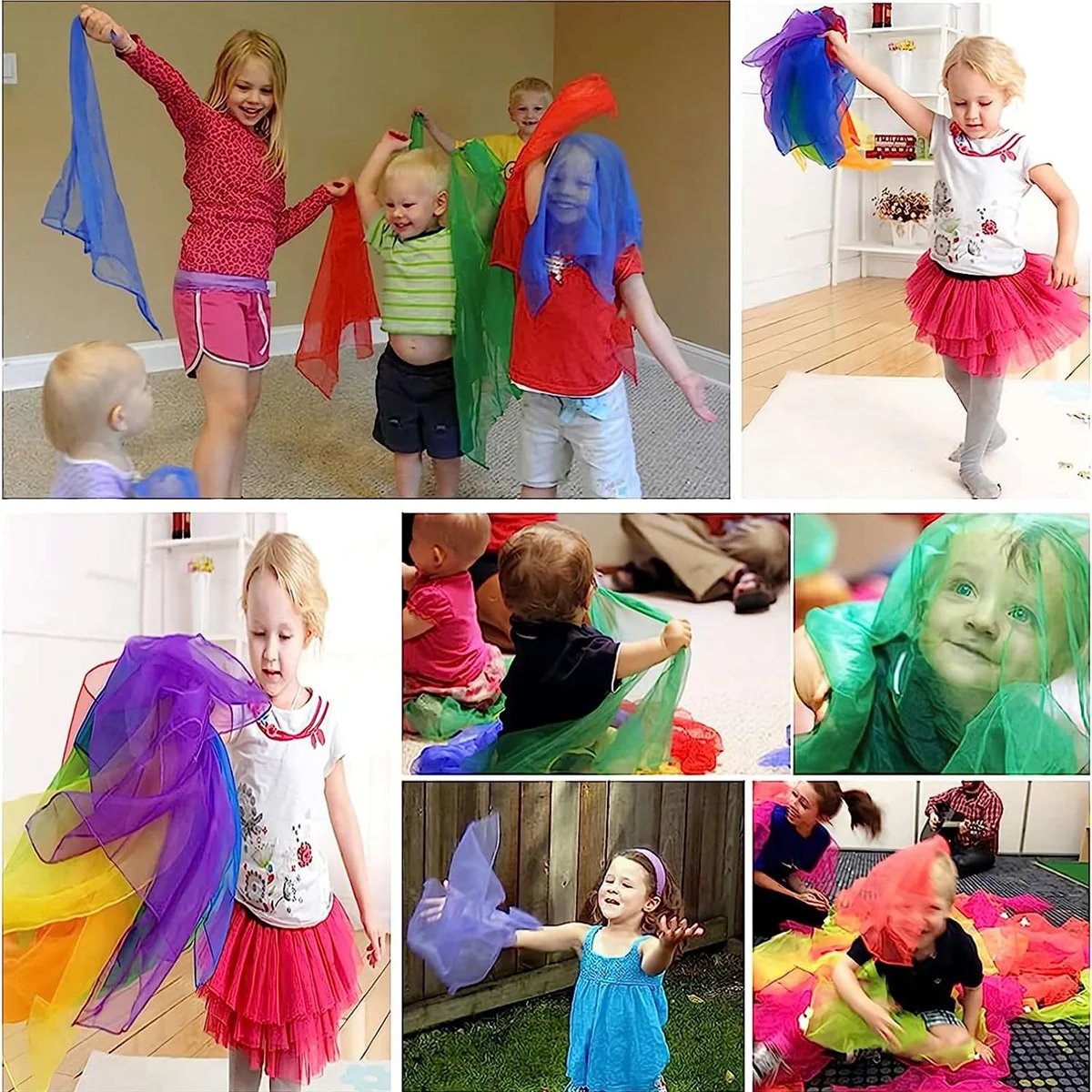 24Pcs Kids Juggling Scarves Dance Music Scarves Colorful Scarves Movement Scarves Rhythm Scarves for Children Movement