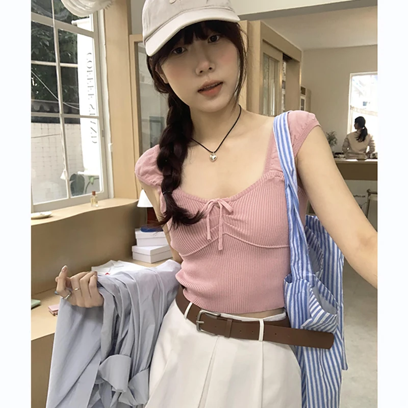 

Women T-shirt Short Sleeve O Neck Lace Patchwork Bow Summer Tops Streetwear Summer Sexy Bow Tie V Neck Stretch Slim Wild