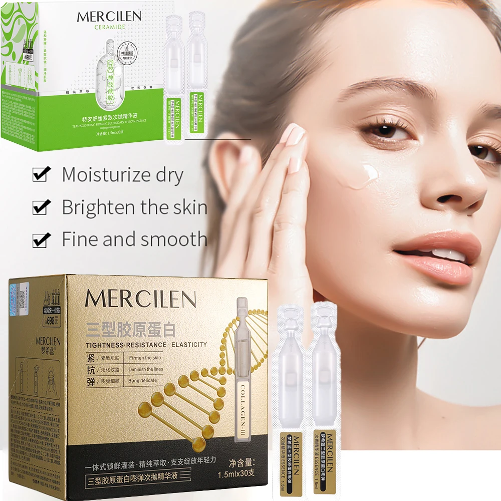 

30PCS Type III Collagen Face Serum Hyaluronic Acid Serum Facial Moisturizer Essence Oil Control Brightening Essence Skin Care