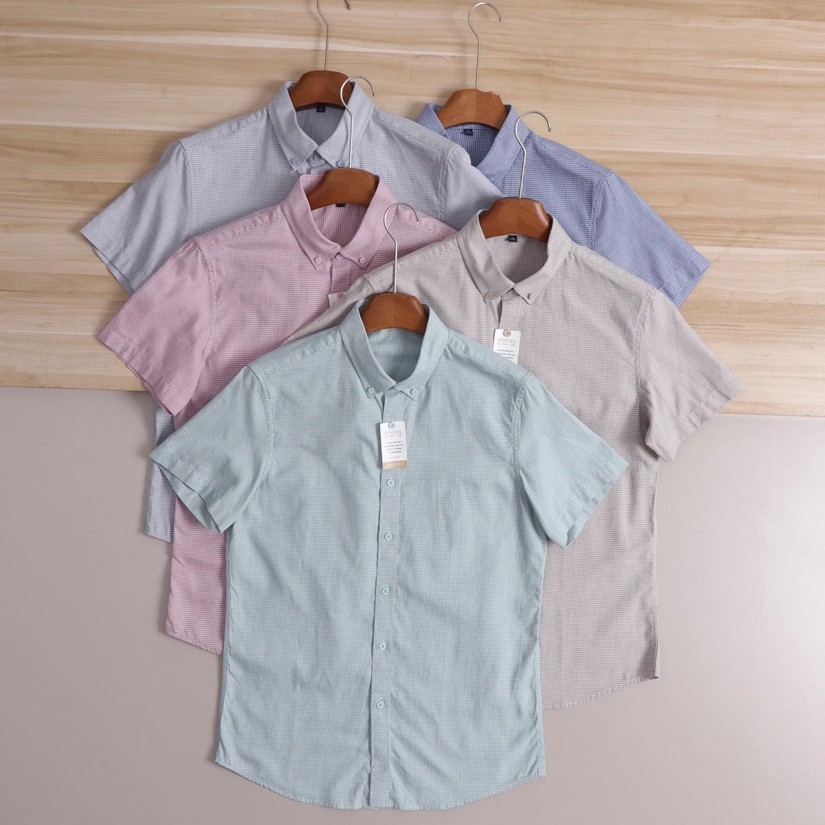 

Linen Cotton Blend Short Sleeve Shirt Men's Soft Breathable Summer Checkered Casual Style Standard Fit Button Closure