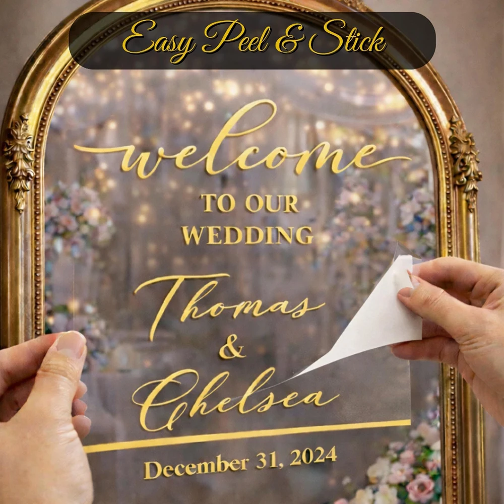 

Wedding Sign Vinyl Decals Personalized Name Stickers Welcome to Our Wedding Party Sign Sticker for Board Mirror Removable Mural