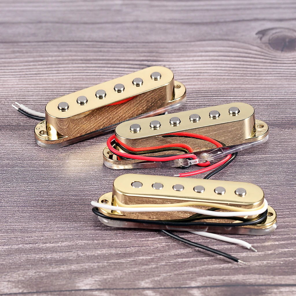 

Alnico 5 Guitar Pickup Set - Single Coil Neck/Middle/Bridge Pickups for Strat Electric Guitar Parts - Gold Cover - Vintage Tone