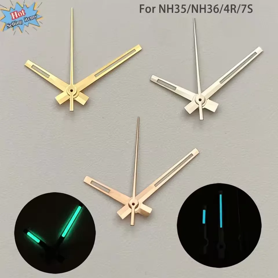 New 8*12*12.5mm NH35 Hands Rose Gold Silver Gold Watch Hands Green Luminous For NH35/NH36/4R/7S Movement Watches Pointers