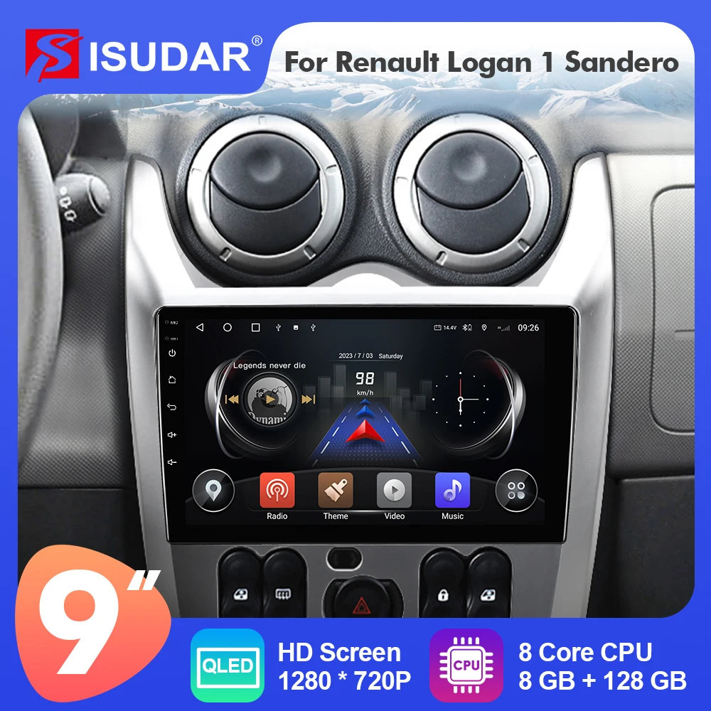 

9 Inch Isudar Android 12 Car Multimedia Radio For Renault Logan 1 Sandero 2009-2015 Carplay Auto Stereo Player No 2din