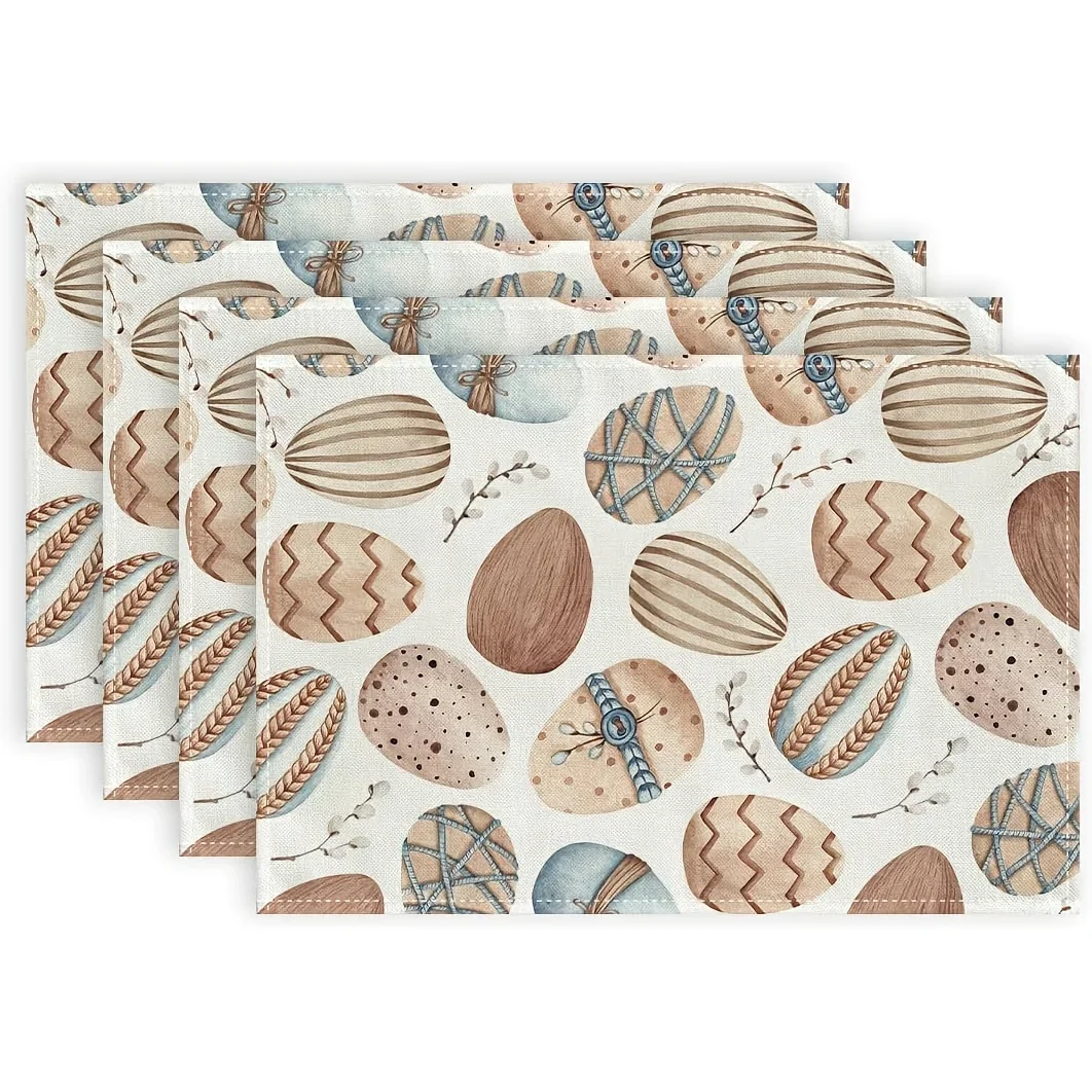 

4 шт., пасхальные салфетки, пуговицы, яйца в горошек, соломенный бант, синие салфетки для яиц, весенний фестиваль, фермерский дом, домашние коврики для стола, домашний декор