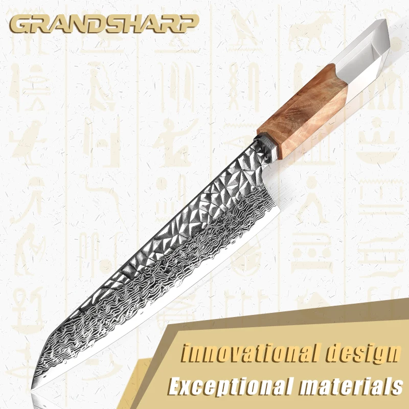 Grandsharp 8 Inch Kitchen Chef Knives 67 Layers AUS-10 Damascus Steel Best Cooking Cutting Tools Stabilized Wood & Resin Handle