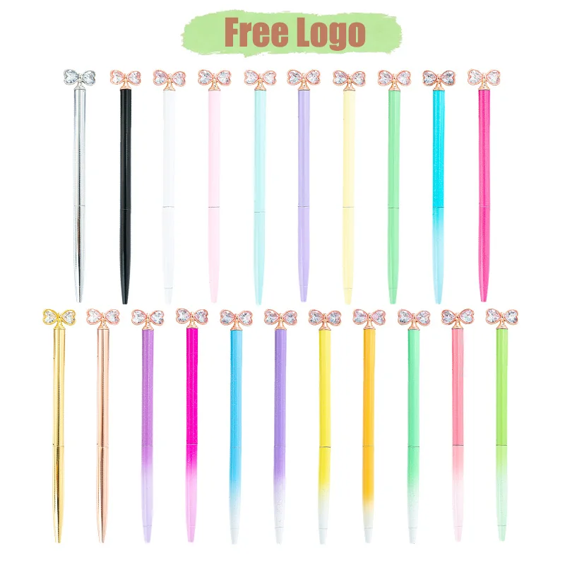 

10pcs LOGO Bow Crystal Ballpoint Pen Office Advertising Gift Printing Logo Color Gradient Modeling Ballpoint Pen