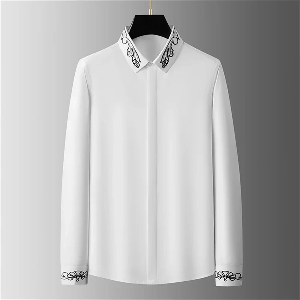 Luxury basic shirt men\'s long-sleeved casual shirt solid color fashionable Korean street high-end plus size men\'s clothing 6XL