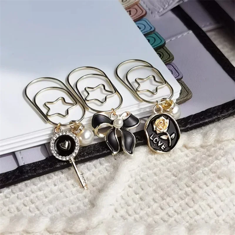 INS Black Golden Key Paper Clips Cute Bookmark Ins Style Book Decoration Notebook Planner Accessories