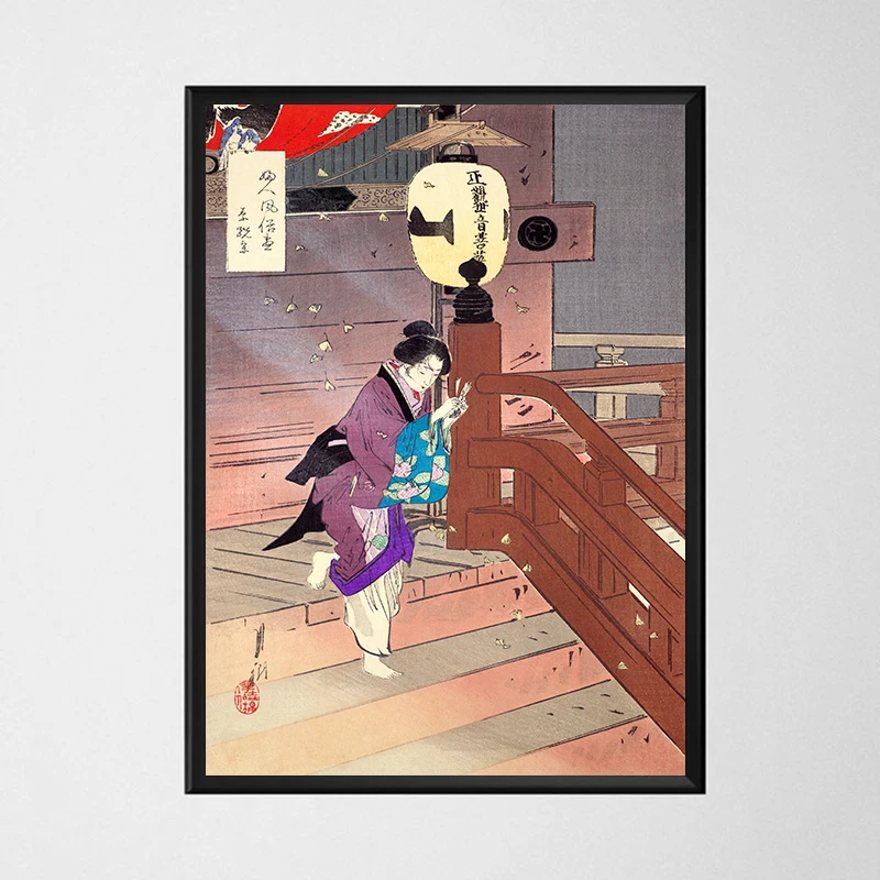 1pc  frameless Canvas Painting Vintage Japanese Landscape Poster Japanese Women Traditional Art Culture Ukiyo-e Style Pictures H