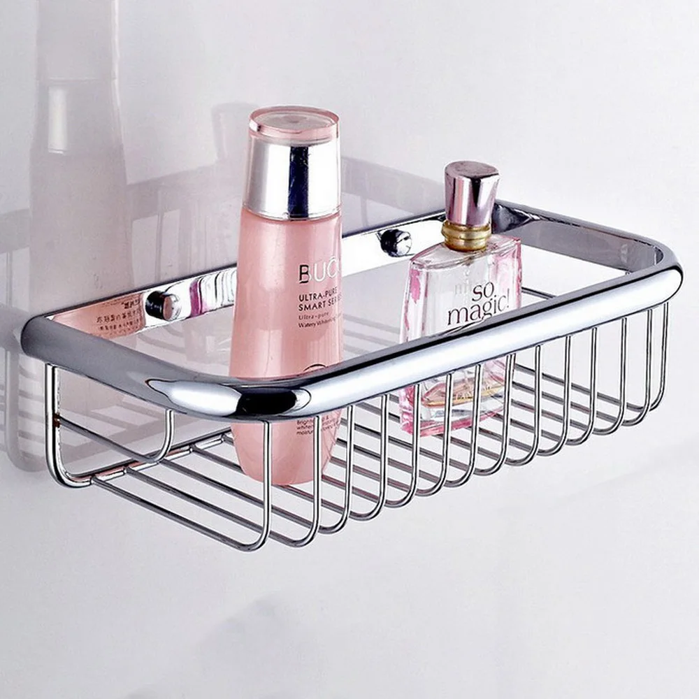 

30cm Polished Chrome Wall Mounted Bathroom Accessory Single Tier Soap / Wall Mounted Soap and Sponge Shower Storage Baske Nba513