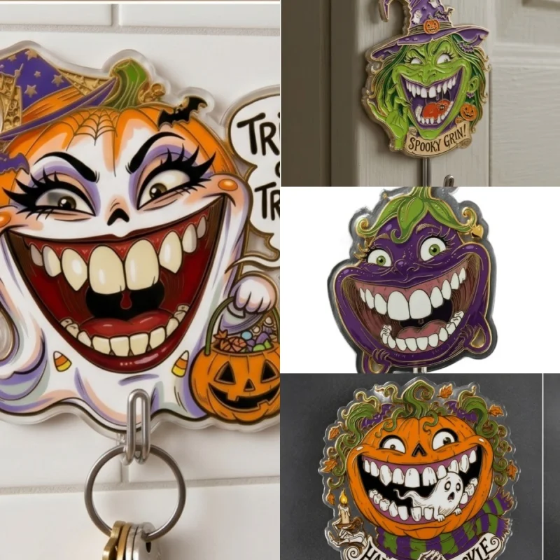 Halloween Hooks No Drill Traceless Sticky Lightweight Sturdy Plastic Self Adhesive Hooks Strong Sticky Backing Vivid Printing
