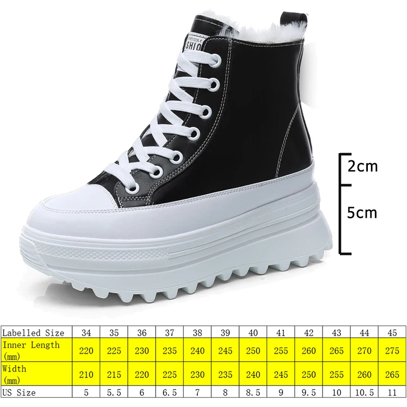 Fujin 7cm Genuine Leather Ankle Boots Casual Chunky Sneakers Winter Plush Spring Autumn Platform Wedge Hidden Heel Women Shoes