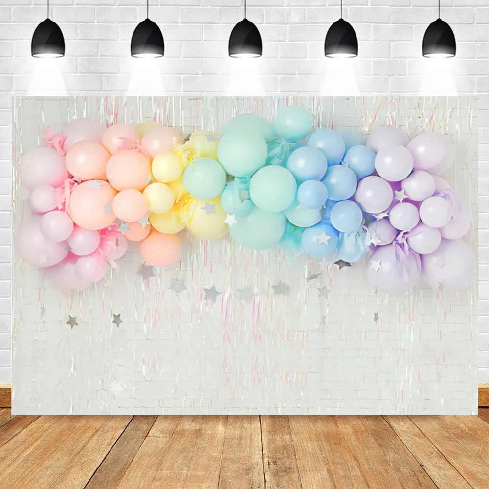 Newborn Baby Birthday Backdrop for Photography Colorfull Balloon Flower Arched Door Birthday Cake Table Party Photo Background