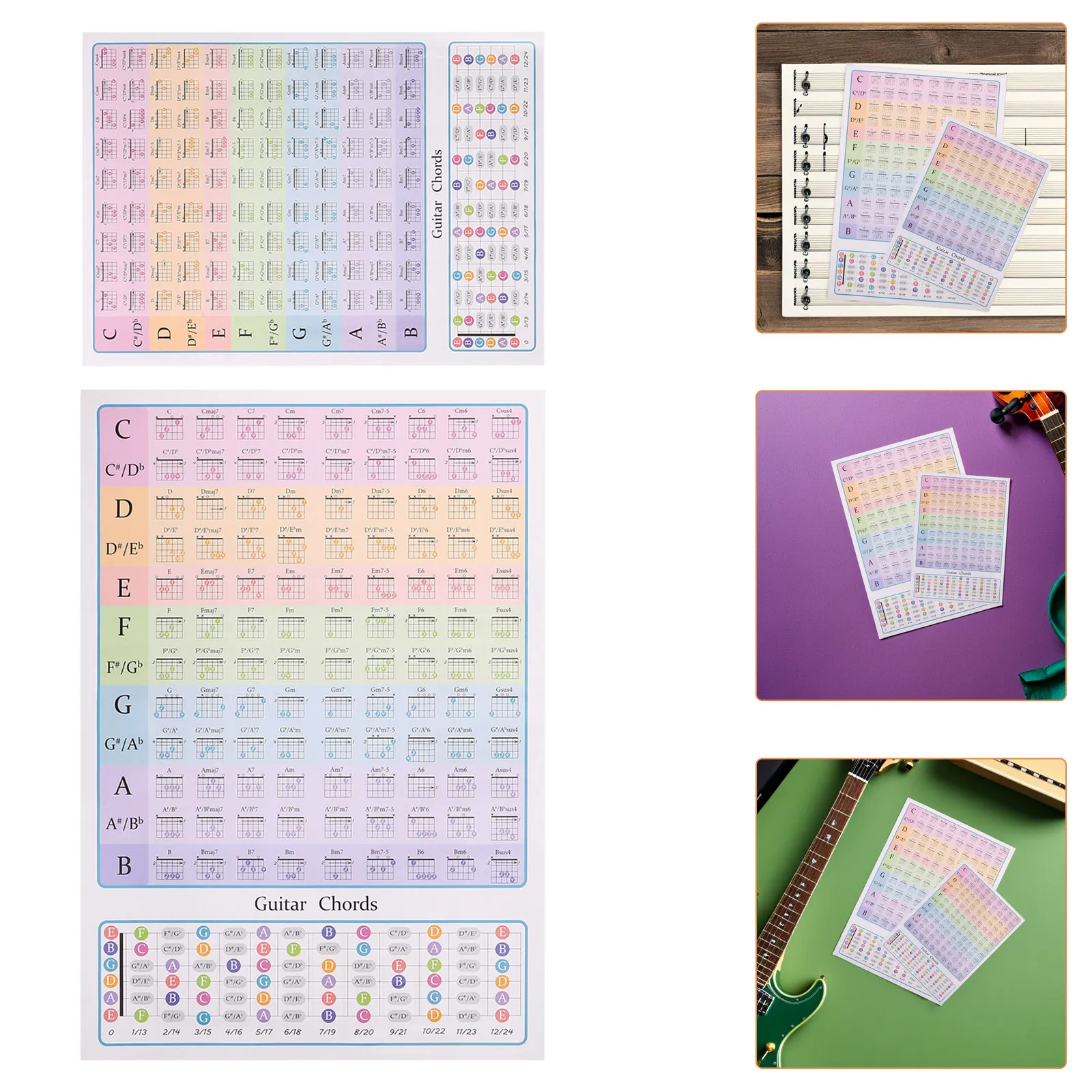 2Pcs Guitar Chord Wall Poster Practice Tool Beginner Guitar Kit Clear Chord Stickers Music Room Decoration Beginner Music Decals