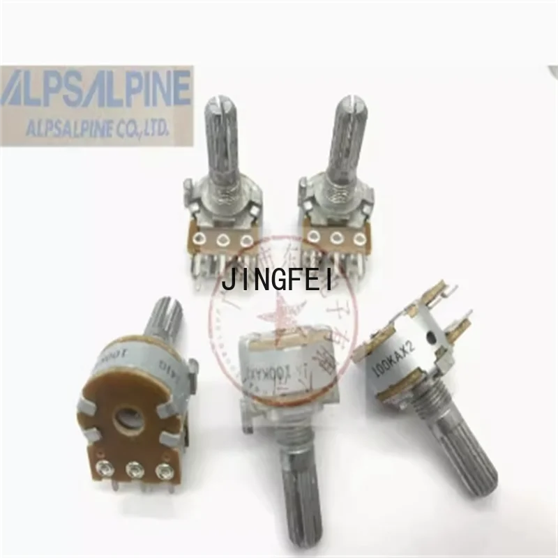 1 Stück ALPS Dual-RK16-Potentiometer A100k mit langem Gewindeschaft 20mm für Leistungsverstärker-Lautstärkeregelung RK16312A0C4W