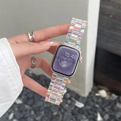 Rainbow Laser Transparent Band For Apple Watch 8 7 41mm 45mm 38 40mm 42 44 49mm Glacier Strap Women Bracelet For iWatch 7 6 54 3