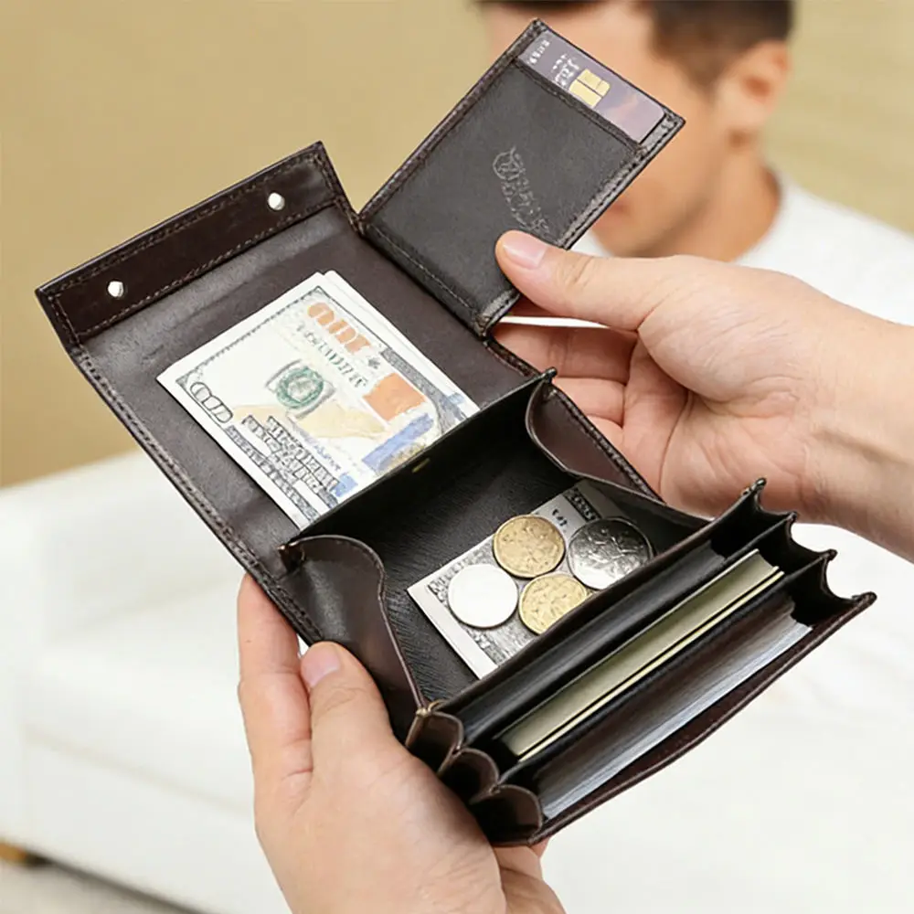 BULLCAPTAIN RFID Blocking Men Card Holder Man Vintage Cow Genuine Leather Wallet Male Handmade Billfold Coin Purse Short Wallet