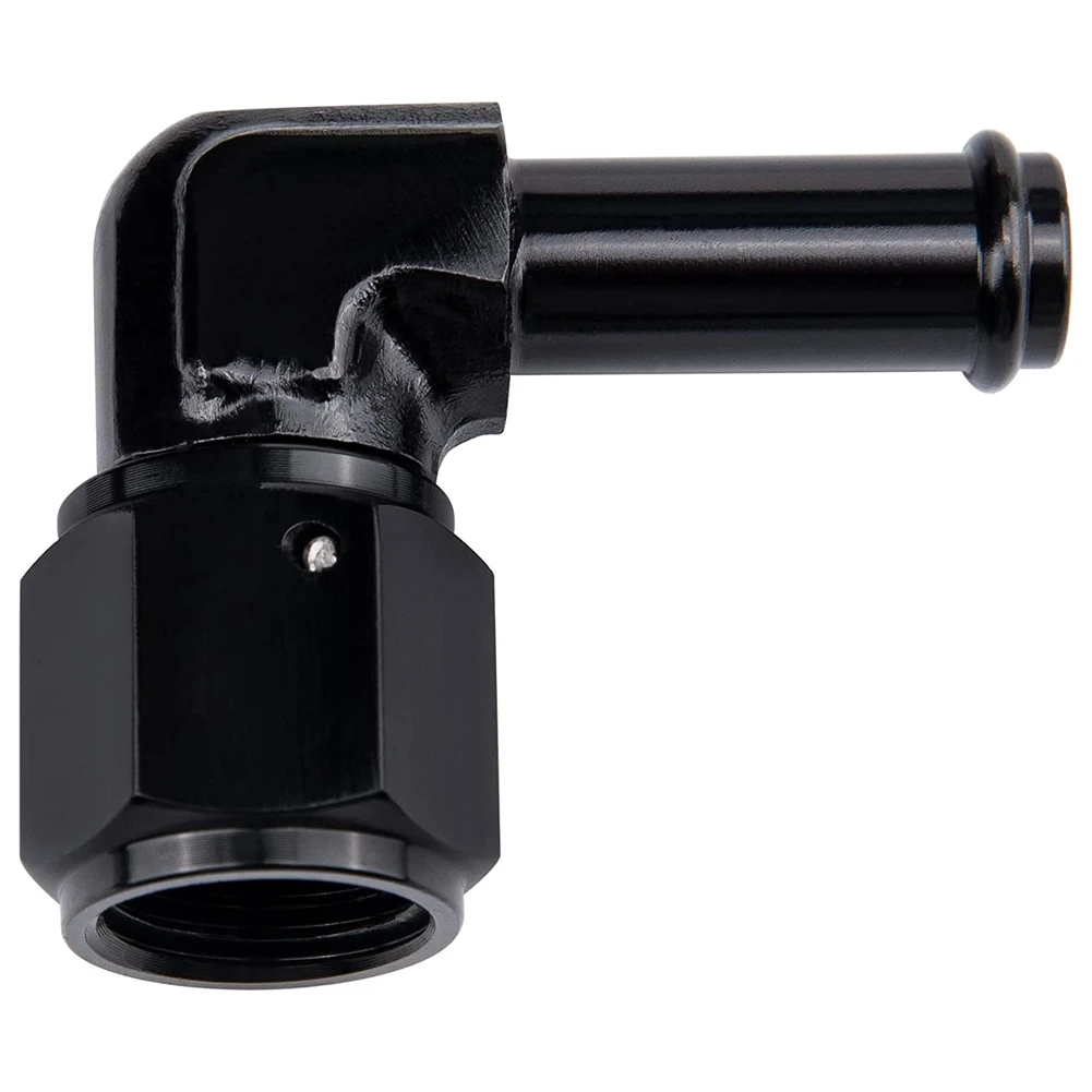 6AN Female to 3/8 Barb 90 Degree Elbow Swivel Fittings Aluminum Hose Barb Fuel Line Adapter Black (3/8 Inch)