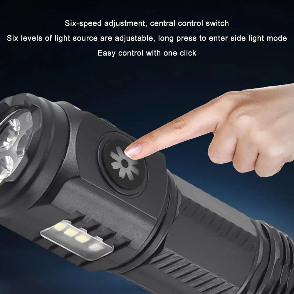 New Product Three-eye Bright Flashlight Charging With Side Portable Pen Magnetic Light Mini Clip Strong Abs T3T8