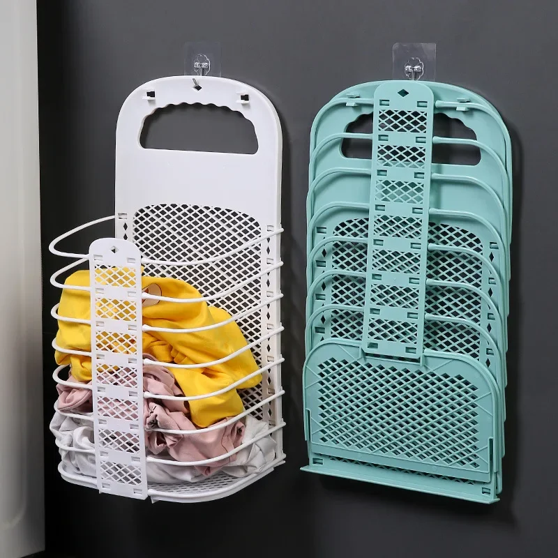 Plastic Storage Frame Foldable Dirty Clothes Basket Household Non Perforated Bathroom Wall Mounted Laundry Basket Clothes Basket