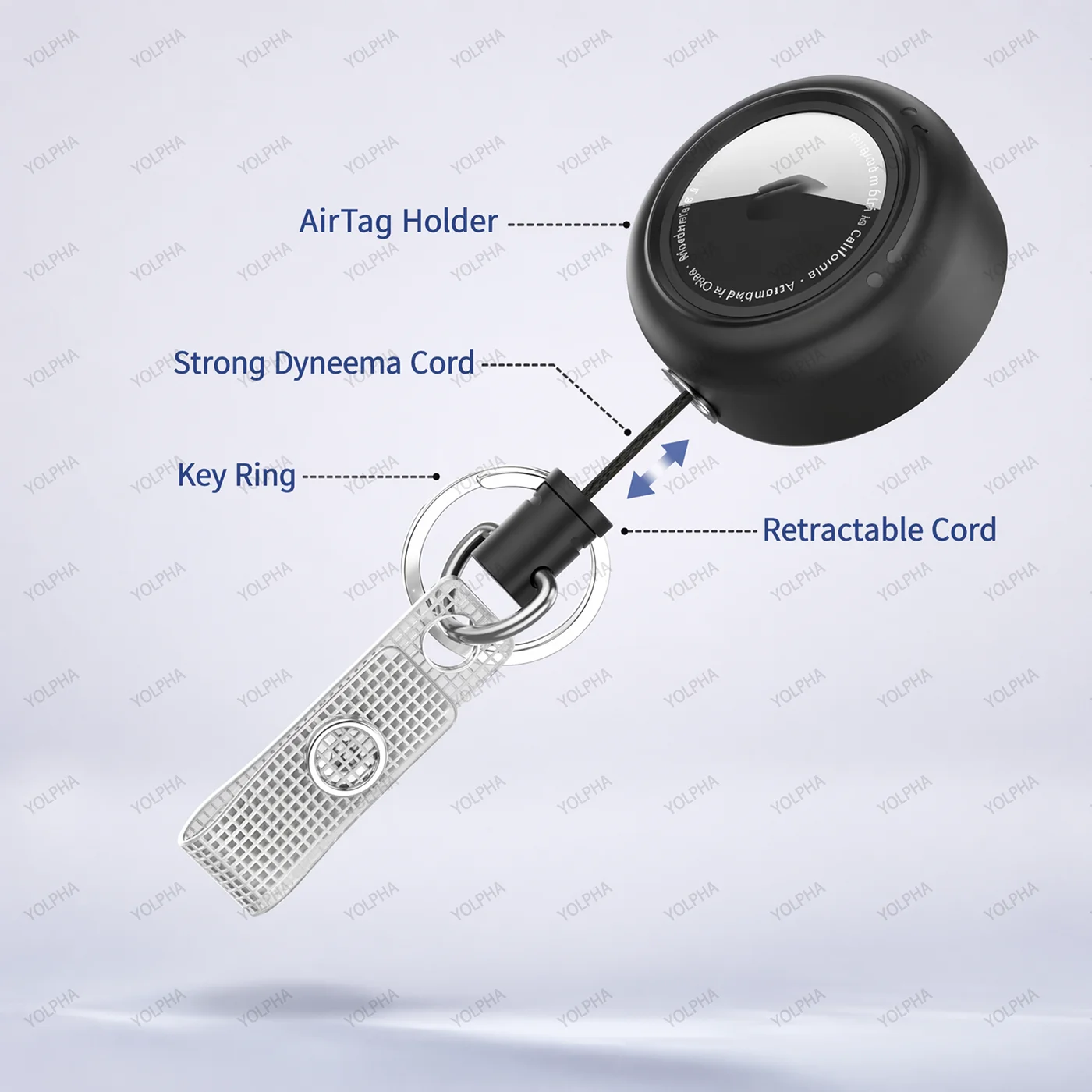 AirTag Protective Anti-Loss Case with Back Clip Retractable Reel Lanyard Keyring GPS Tracker Cover for Keys Dog Cat Backpacks