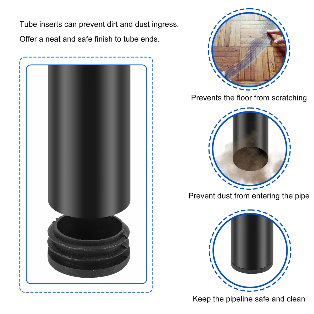 6 قطعة البلاستيك تقطيع نهاية غطاء الأنابيب أنبوب إدراج غطاء التوصيل 40 مللي متر أسود حار