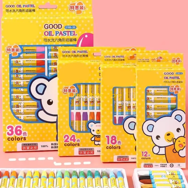 W89C洗えるクレヨンペン12/18/24/36色グリップの簡単な幼児用クレヨン