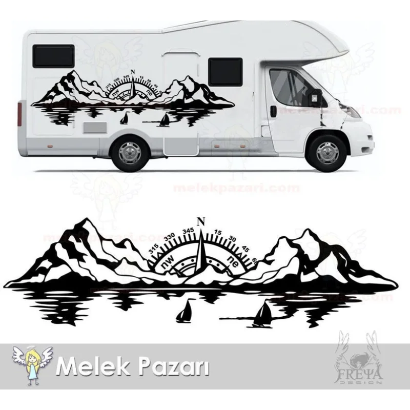 2 piece -Compass Mountain Sea Nature Landscape Off Road Camping Caravan Sticker