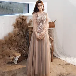 It's Yiiya Customized Evening Dress Full Sleeves Embroidery Floor-Length O-Neck Pleat A-Line Plus size Woman Formal Party Gowns