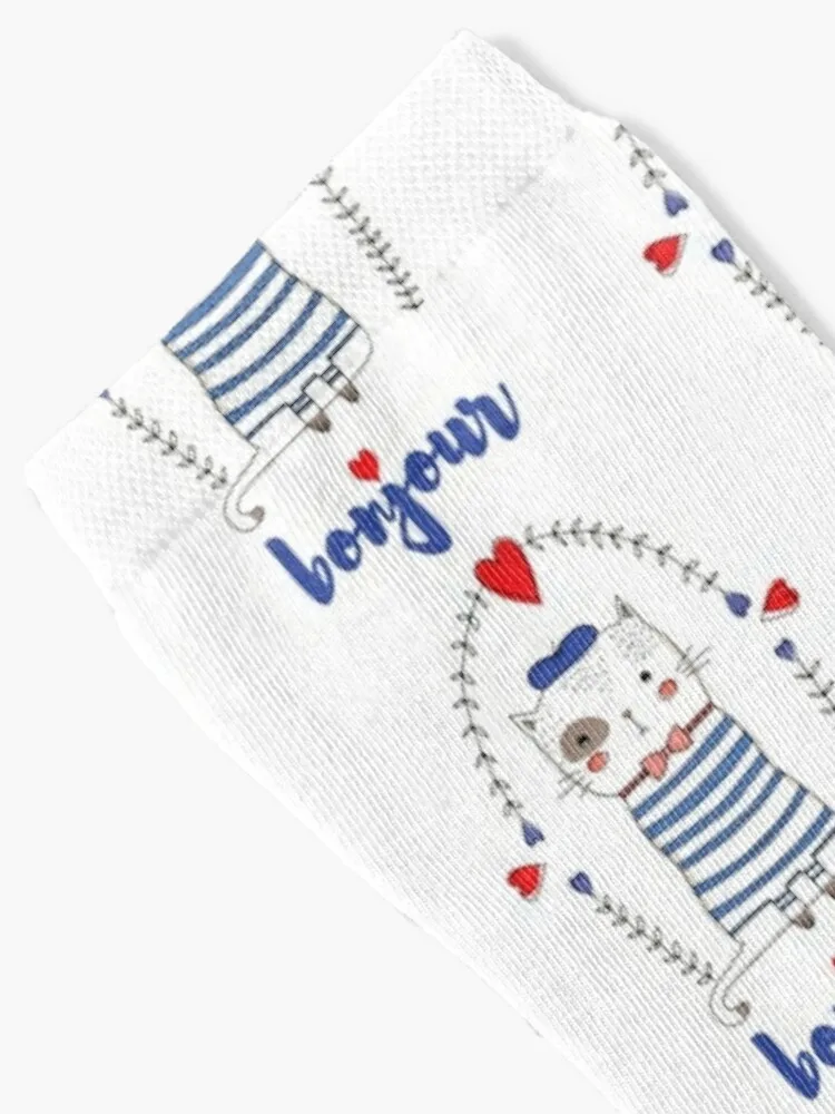 cute french cat wearing a beret, saying bonjour Socks hiphop luxury Socks Female Men's