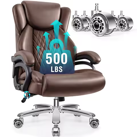 Big and Tall Office Chair, 500lbs Capacity, Black Leather, High Back, Extra Wide Seat, Ergonomic, Adjustable Lumbar Support, Met