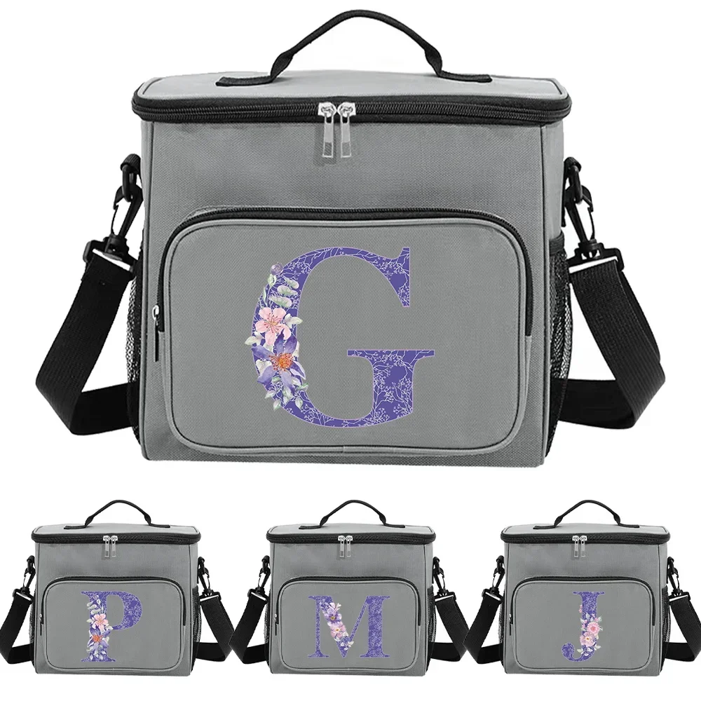

Сумки для обеда для женщин, оригинальная сумка-органайзер для обеда с принтом фиолетовых цветов, серого цвета, для малышей, милая и легко моющаяся