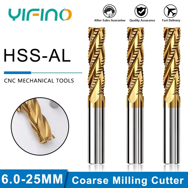 YIFINO HSS-AL White Steel Stainless Steel Aluminum Alloy Coarse Corn Endmill Cutter CNC Mechanical Milling Cutters Tools